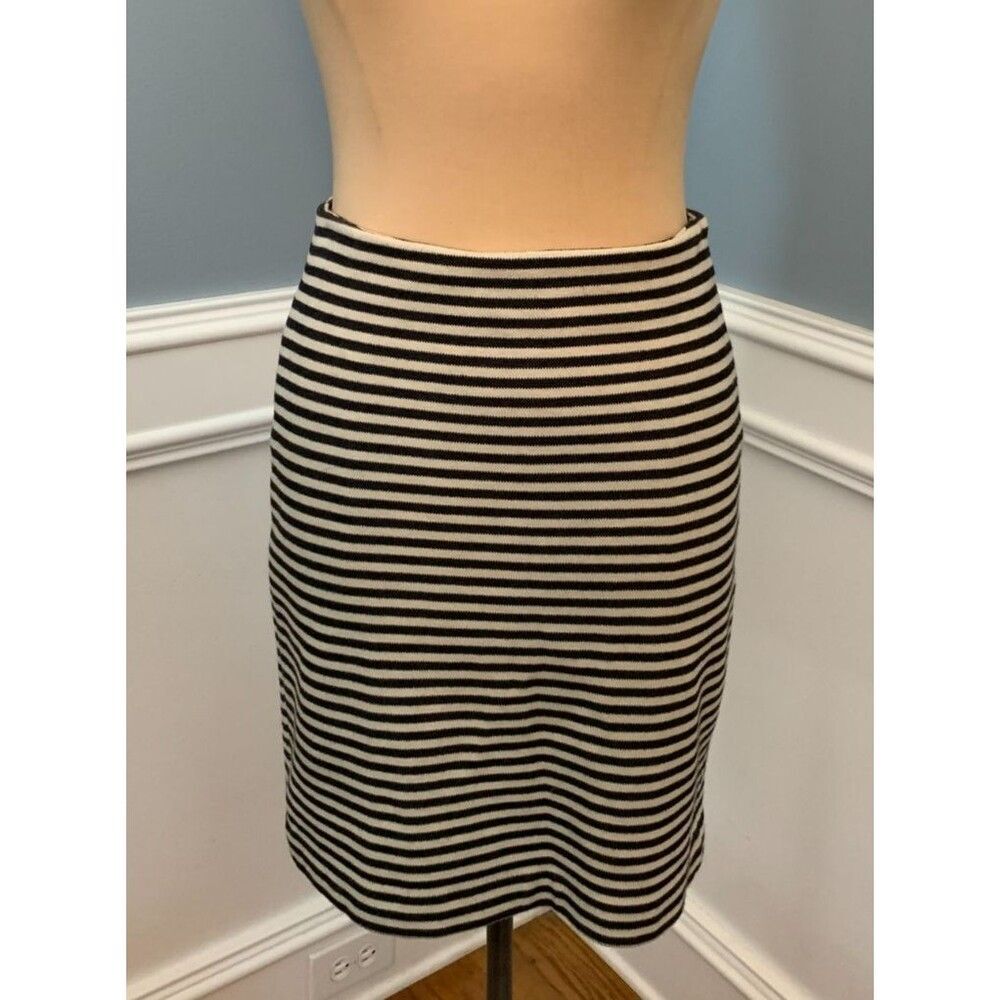 Talbots Skirt Womens 2 Pencil Striped Knee Zip Stretch Preppy Nautical Knit